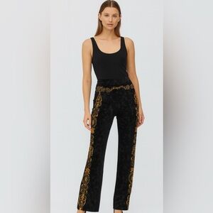 Etcetera Black Velour Dress Pants Gold Baroque Side Panel Glam Holiday Size 6